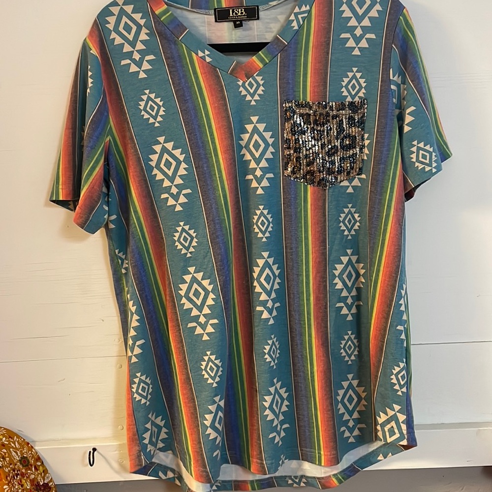 L&B Aztec & Cheetah high low t-shirt